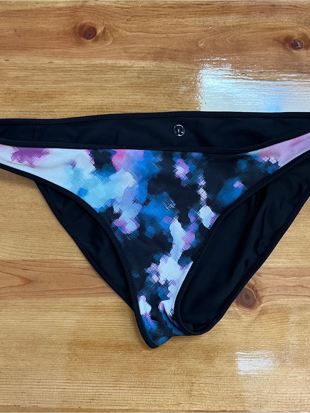 lululemon athletica Black with Blue-Purple Watercolor Bikini Bottom